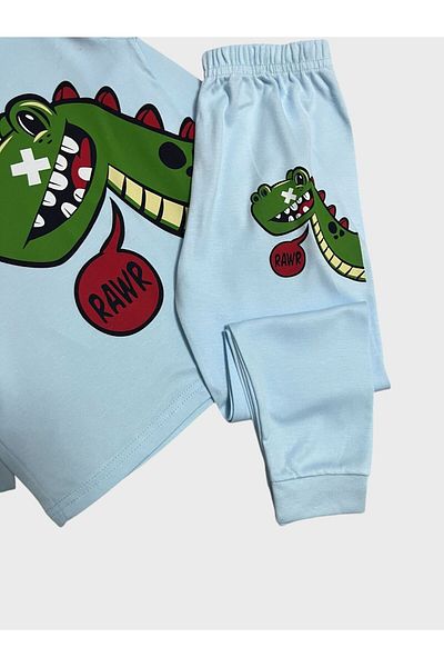elmas kids Set de pijamale de iarnă cu mânecă lungă, cu model de dinozaur, albastru, verde, pentru bărbați