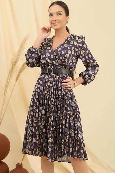 By Saygı Rochie din satin plisată cu guler dublu în talie, căptușită cu șal