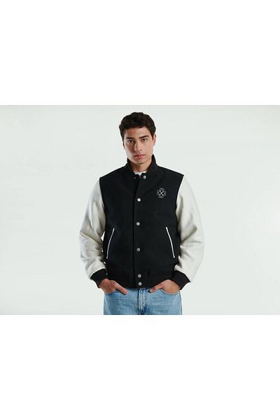 United Colors of Benetton Men's Black Side Pocket Front Button Closure College Jacket