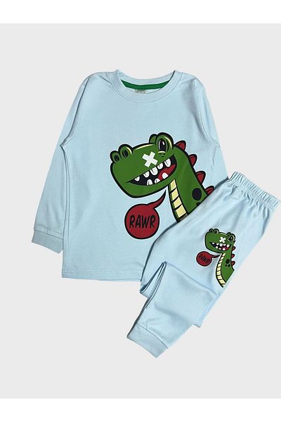 elmas kids Set de pijamale de iarnă cu mânecă lungă, cu model de dinozaur, albastru, verde, pentru bărbați