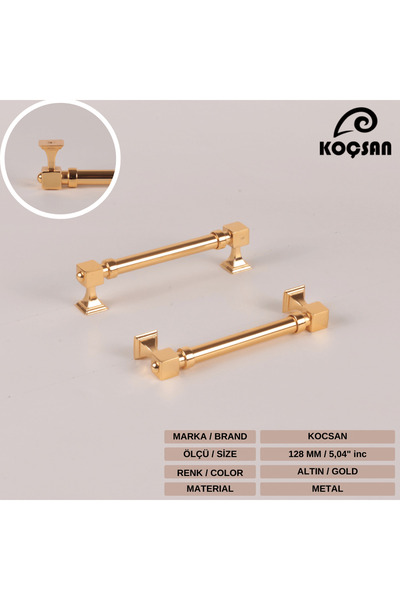 KOÇSAN Mâner Zumra Gold 128 Mm Mâner de lux pentru mobilier de bucătărie de țară Mâner sertar dulap