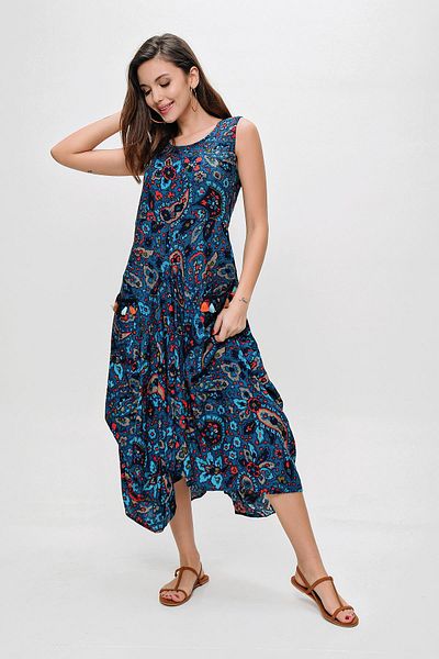 By Saygı Rochie asimetrică din viscoză cu model etnic