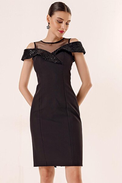 By Saygı Τοπ φόρεμα με παγιέτα με γιακά από τούλι