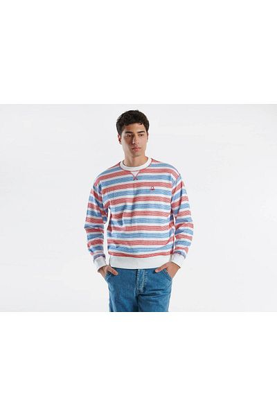 United Colors of Benetton Erkek Beyaz Mix Pamuk Karışımlı Göğsü Logo Detaylı Şerit Desenli Sweatshirt