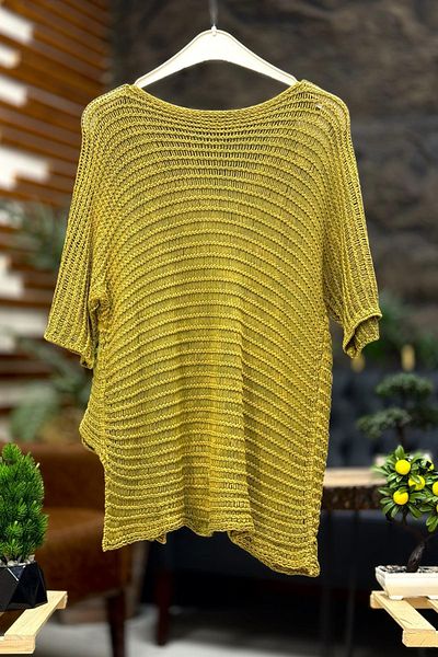 sahnemoda Single Pocket V-Neck Mesh Loose Sweater