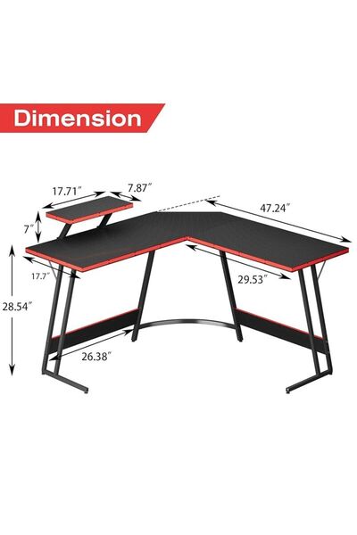 Mahmayi L-Shaped Computer Desk, PC Gaming Corner Desk Table with Large Monitor Riser Stand for Home