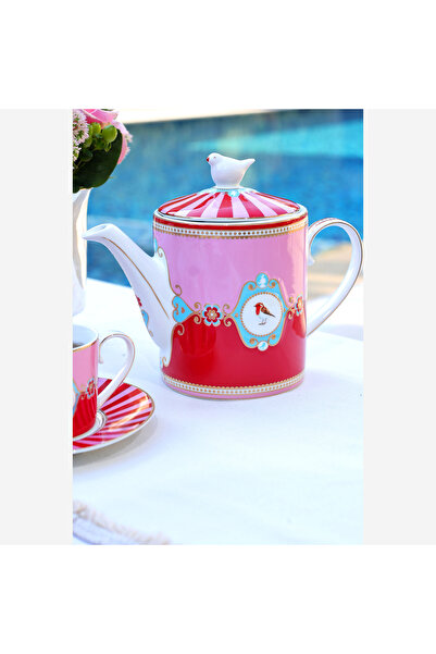 Pip Studio Love Birds Kırmızı Pembe Porselen Demlik 1300 Ml