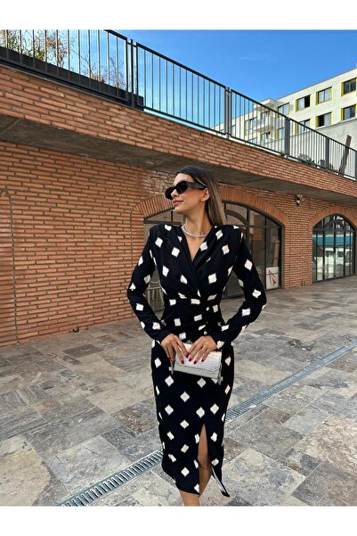 My Blog Μαύρο Μίντι Φόρεμα με στάμπα και ντραπέ-4451