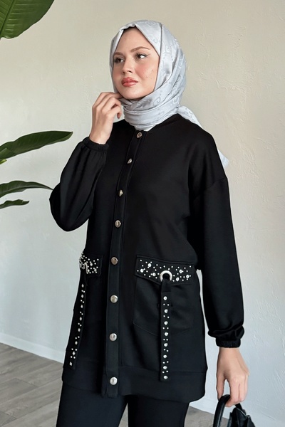 InStyle Černá dvojitá sada s kamenným detailem - kapsy