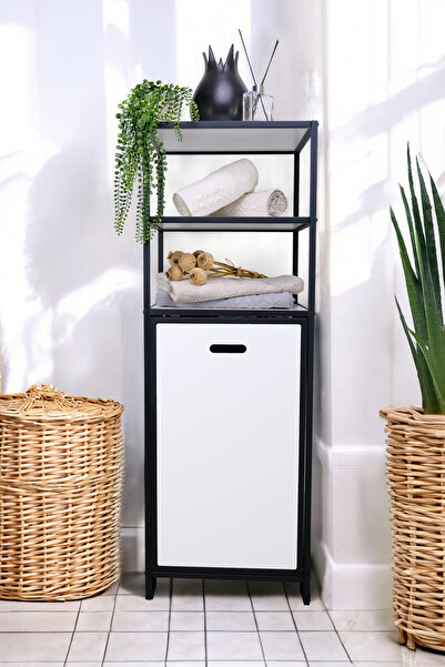 Digithome Metal Kirli Sepetli 3 Raflı Çok Amaçlı Banyo Düzenleyici Raf Organizer Siyah/beyaz Mrs-012