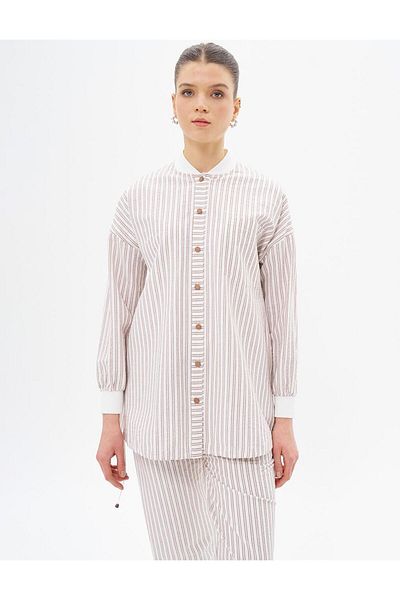KYR Brown Striped College Collar Tunic