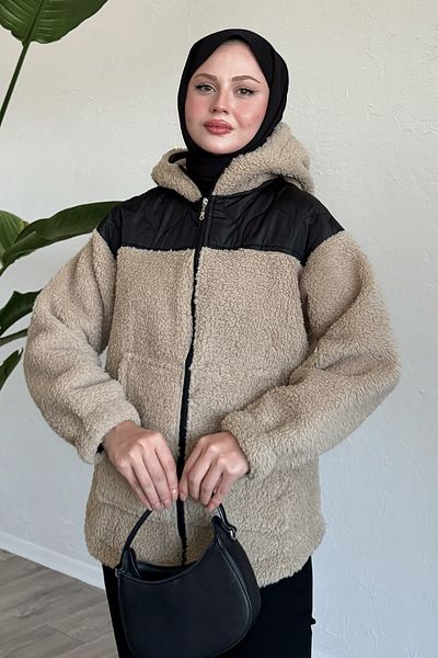 InStyle Quilted Detail Beige Plush Cardigan