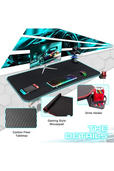 Mahmayi YK V2-1060 with RGB Lights Desk Gaming Table with Cable Management and Mouse Pad for Office