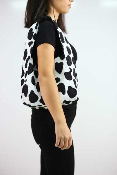 BUSRAKAZANCDESİGN İnek Desenli Çift Taraflı Kullanılan Günlük Spor Kanvas Kum...