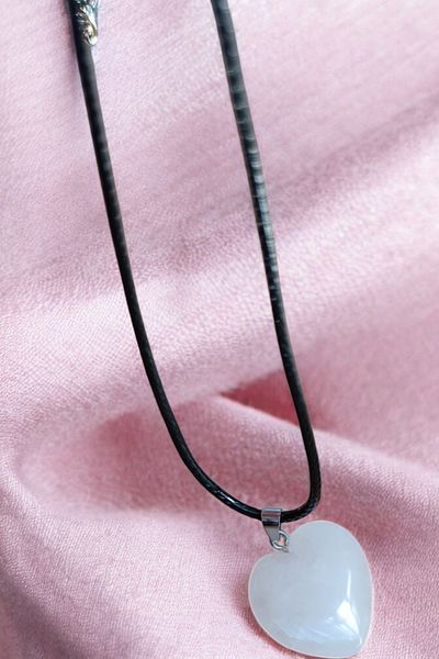 MGA DOĞAL TAŞ Pink Quartz Heart Necklace - Lover Custom Necklace, Natural Stone Necklace Leather Drawstring Necklace Large Size Necklace