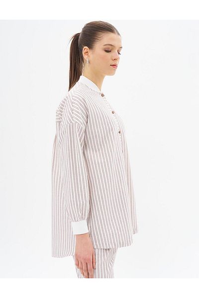 KYR Brown Striped College Collar Tunic