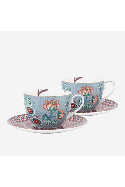 Pip Studio Blue Porcelain Flower Festival Tea Cup Set - 280 ml
