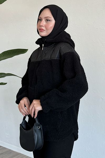 InStyle Detaliu matlasat Cardigan negru de pluș