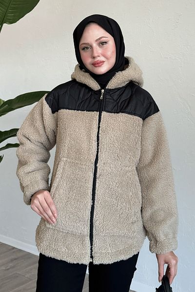 InStyle Quilted Detail Beige Plush Cardigan
