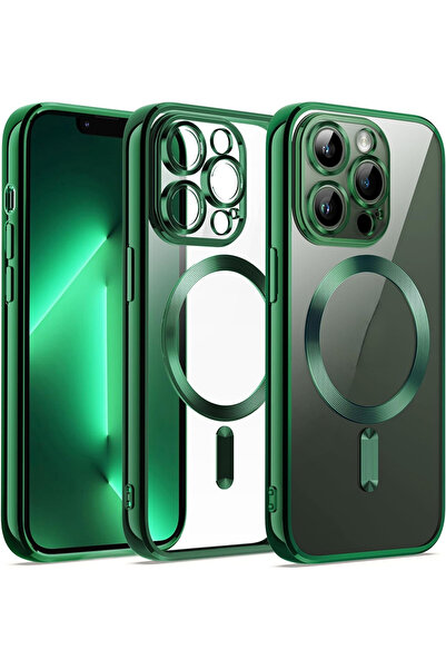 Fibaks Apple Iphone 11 Pro Max Uyumlu Kılıf Kamera Lens Korumalı Magsafe Şarji Şeffaf Renkli Yumuşak Kapak