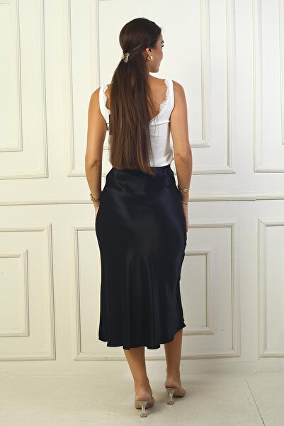 By Saygı Довга атласна жіноча спідниця з еластичною талією