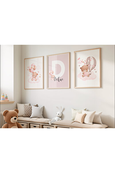 Efsa Sanat Tasarım İsme Özel Çerçeveli Kız Çocuk Odası Tablo Seti - Çocuk Odası Tablosu - Modern Tablo Seti