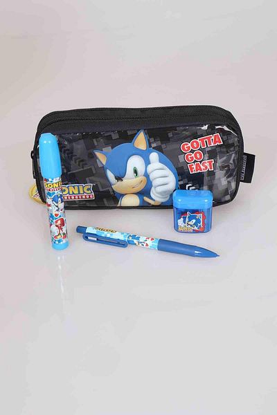 Disney LICENSED SONIC PEN BAG, VERSATİL NIB PEN 0.7 MM, ROCKET ERASER AND PENCILER SET