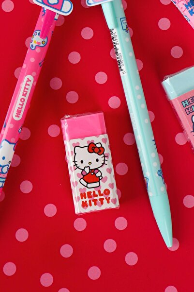 Hello Kitty YENİ SEZON LİSANSLI HELLO KITTY 2D FİGÜRLÜ VERSATİL UÇLU KALEM 0.7 MM VE SİLGİ SETİ