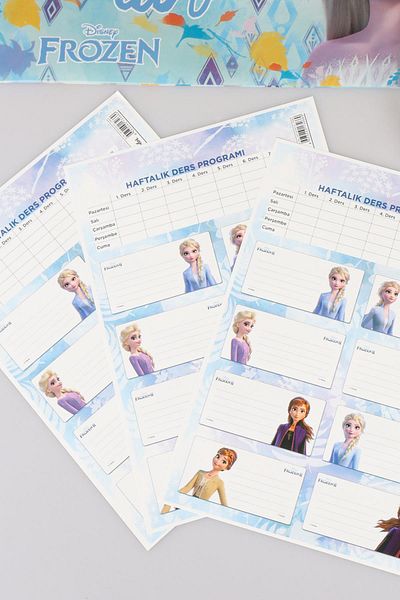 ELSA DEKOMUS Licențiat Elsa Frozen - Set de 12 bucăți de hârtie, fișier cu știfturi, etichetă școlară și creion cu radieră