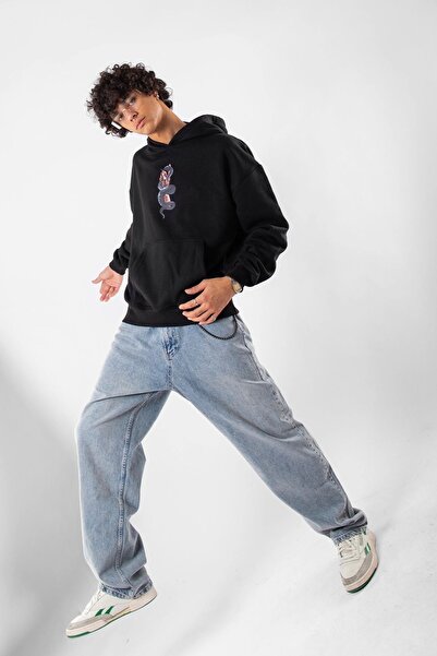 Sekizbiraltı Δωρεάν μαύρη κουκούλα με στάμπα Gangster Oversize Unisex