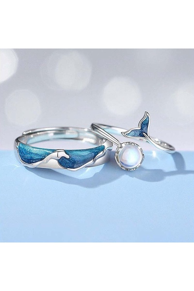 MURASSA BUTİK Deniz Kızı & Yunus Desenli Çift/Sevgili/Nişan/Söz Yüzüğü