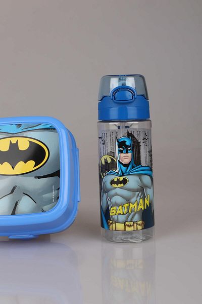 Batman مجموعة طعام باتمان المرخصة للموسم الجديد - صندوق غداء وصندوق فرشاة أسنان وزجاجة تريتان مكونة من 3 قطع