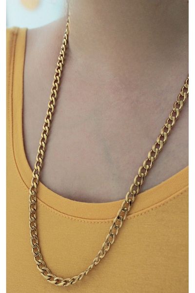 nevamor Steel Long Thick Gold Chain Necklace