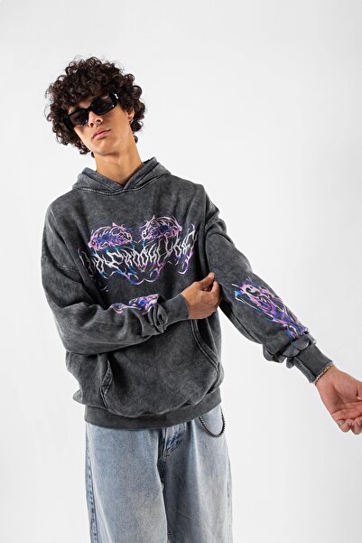 Sekizbiraltı Чорна оверсайз худі з принтом Eternal Text, з капюшоном та кишенями