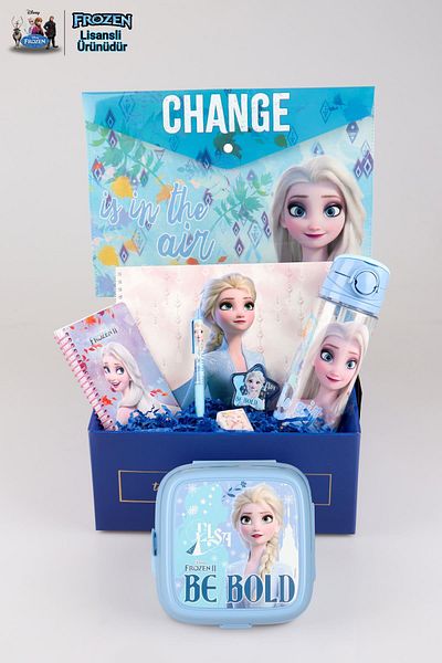 ELSA Cutie personalizată cu licență DEKOMUS - Set de hârtie și mâncare „Elsa’s Blue School Ride”
