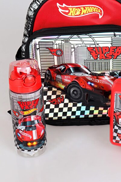 HOT WHEELS Tek Bölmeli Küçük Boy 32 Cm Anaokul,kalem Ve Beslenme Çantası, 2 Katlı Beslenme Kabı Ile