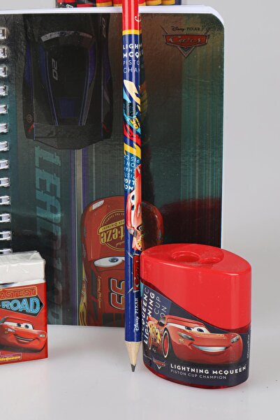 CARS Licensed Cars Memo Pad - Pencil, Double Sharpener and Eraser Stationery Set