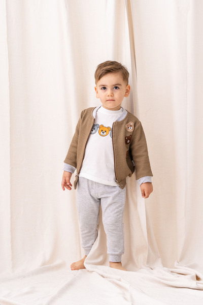 ZİMBOO - 3 AYI SÜZENELİ KAPİTONE ERKEK BEBEK HIRKALI 3 LÜ TAKIM