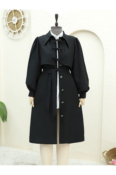 Modamorfo Trenchcoat mit Knopftasche und Schnürung vorne