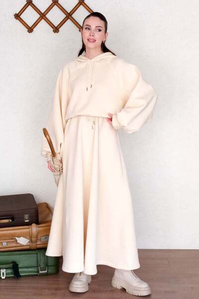 Ceylan Otantik Cream 3 Yarn Sweat & Skirt Set