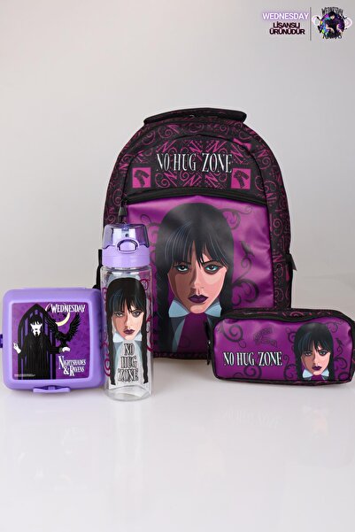 WEDNESDAY YENİ SEZON LİSANSLI WEDNESDAY OKUL ÇANTASI,KALEM ÇANTASI,BESLENME KABI VE 700 ML TRITAN MATARA KIRTA