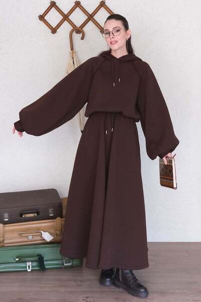 Ceylan Otantik Bitter Brown 3 Yarn Sweat & Skirt Set