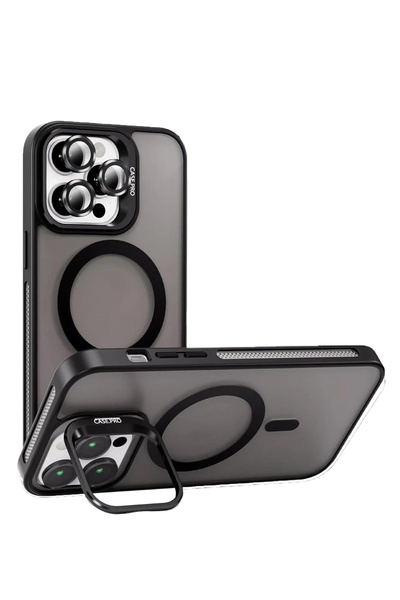 Caseji Apple Iphone 15 Pro Max Uyumlu Kılıf Standlı Mat Magsafe Metal Tuş Kam...