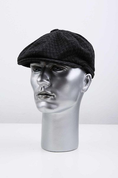 Kravatkolik Men's Cap Hat - Black Smoked Square Wool, Kst71
