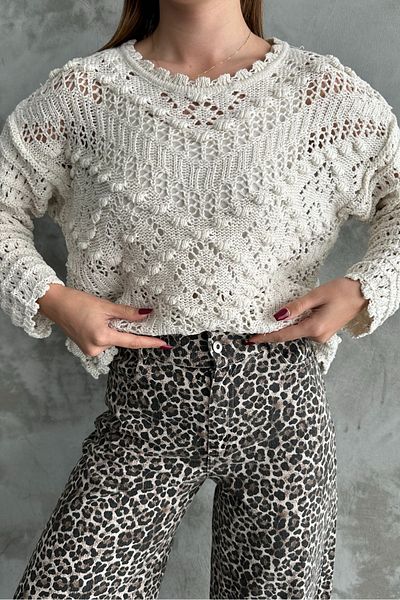 macharel jeans Női dombornyomott mintás áttört szezonális kötöttáru pulóver