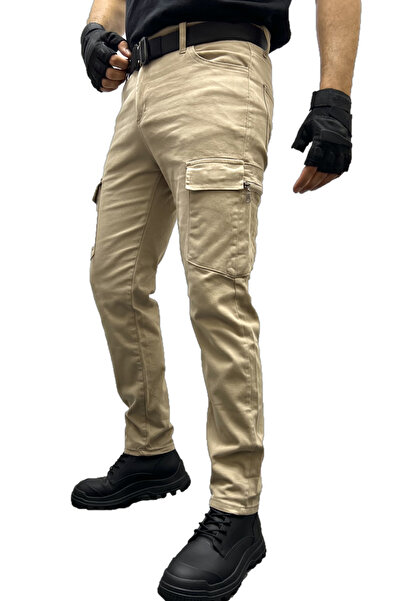 Polviton Erkek Kargo Cepli Pantolon Taktikal Slim Fit Krem 206