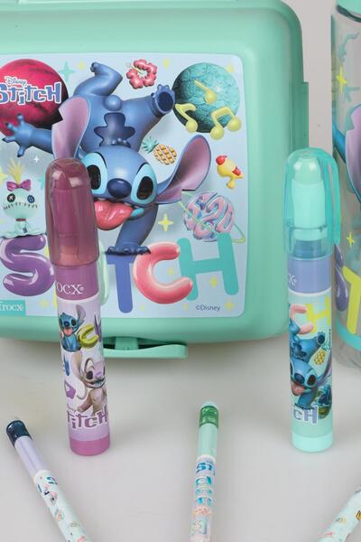Stitch Lisan Stitch 500ml Water Bottle - Nutrition Bowl, 3 Pencils with Eraser and 2 Stationery with Rocket Eraser