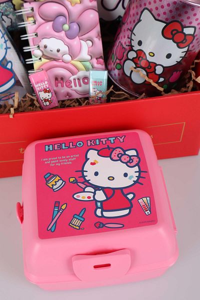 Hello Kitty مجموعة مدرسية مرخصة من DEKOMUS Hello Kitty مع زجاجة مياه ووعاء تغذية