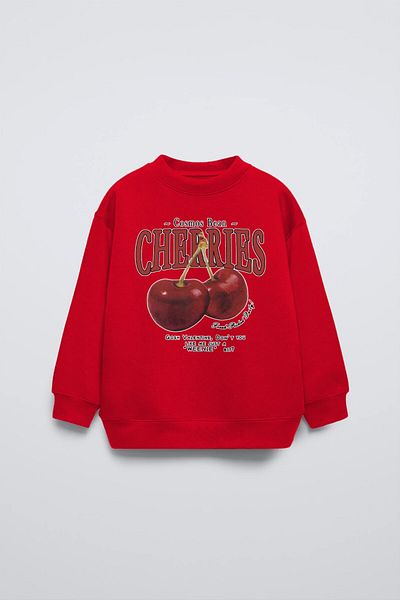 The Champ Clothing Червен детски суитшърт с щампа от череши и кръгло деколте