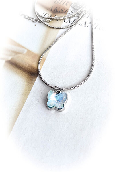 roshel Steel Silver Color Thin Chain Butterfly Embossed Steel Necklace